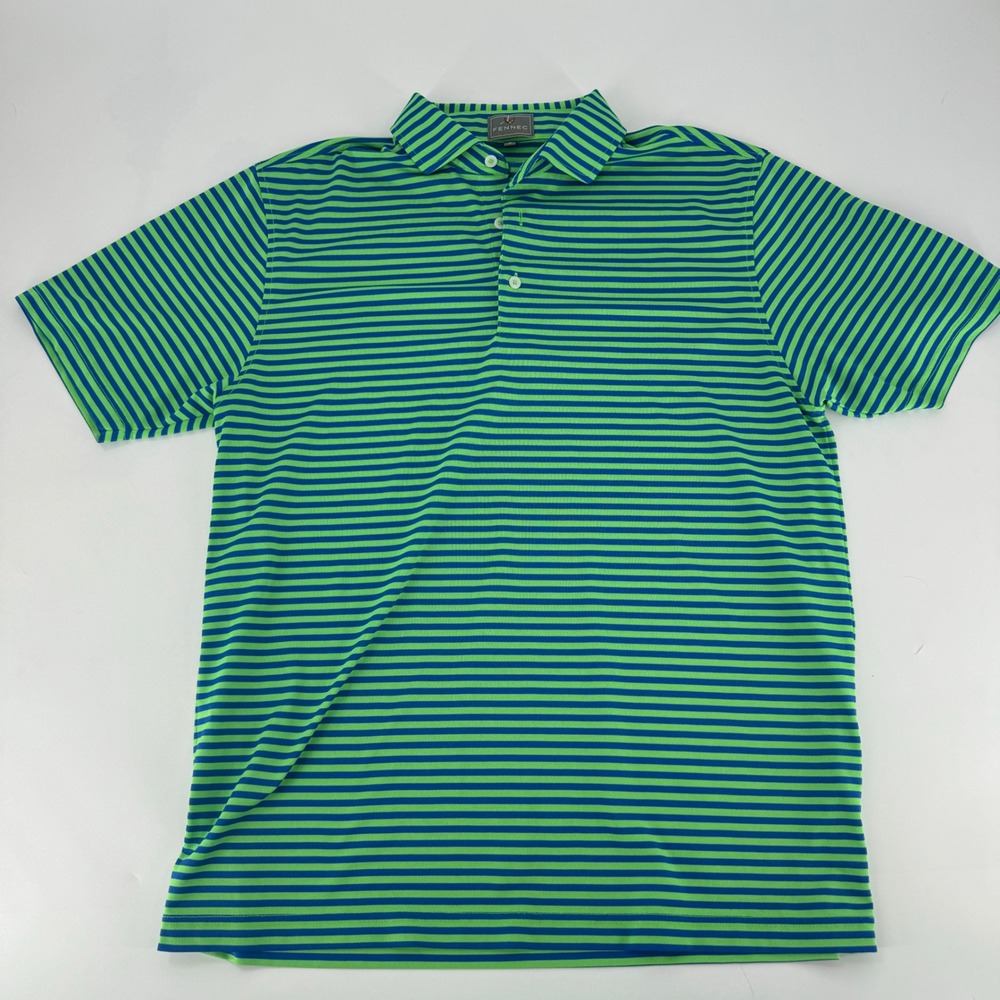Fennec Highly Evolved Mens Polo Shirt Medium Green Blue Striped Short‎ Golf